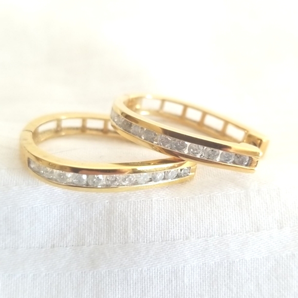Gold Sterling Silver Genuine Diamond Hoop Earrings